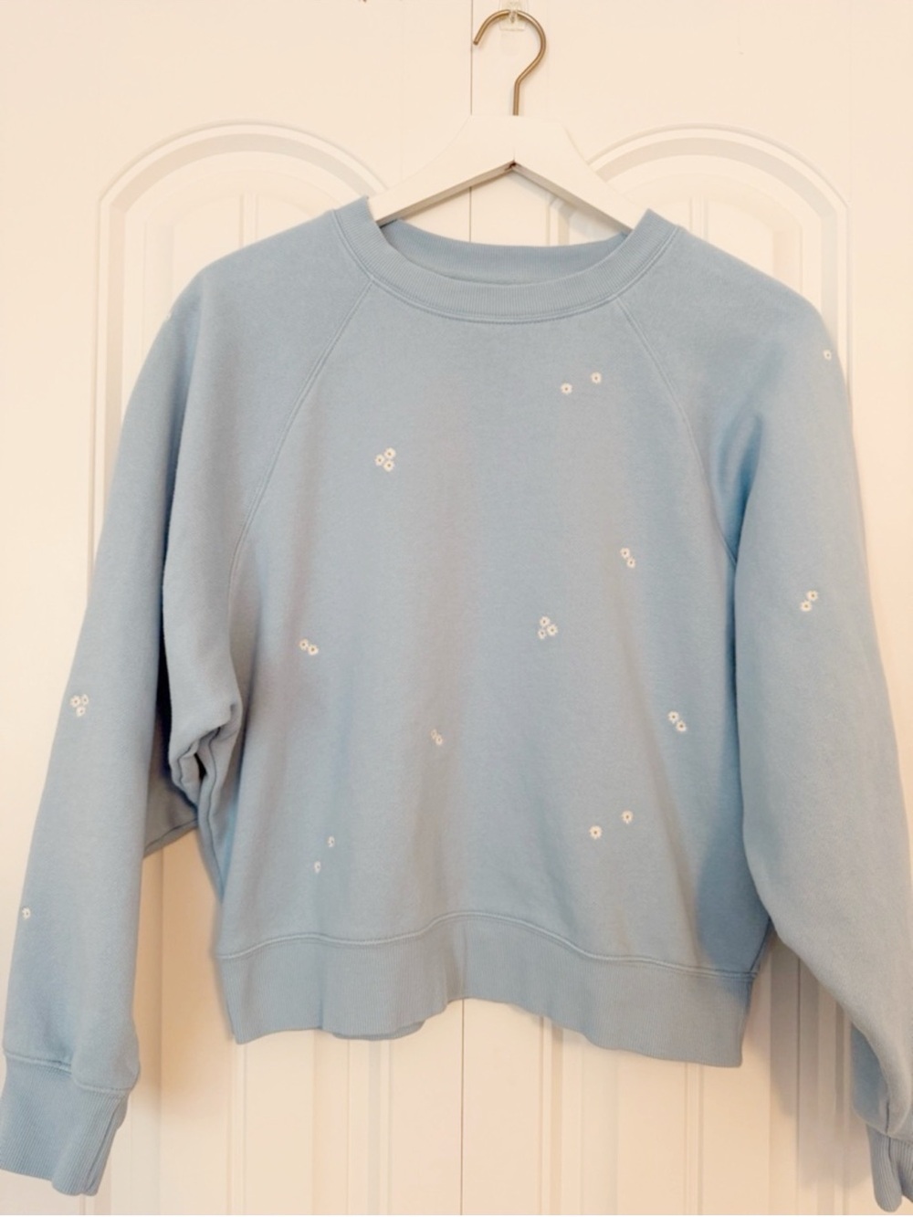Old Navy So Comfy Light Blue Floral Embroidered Sweatshirt Size Small